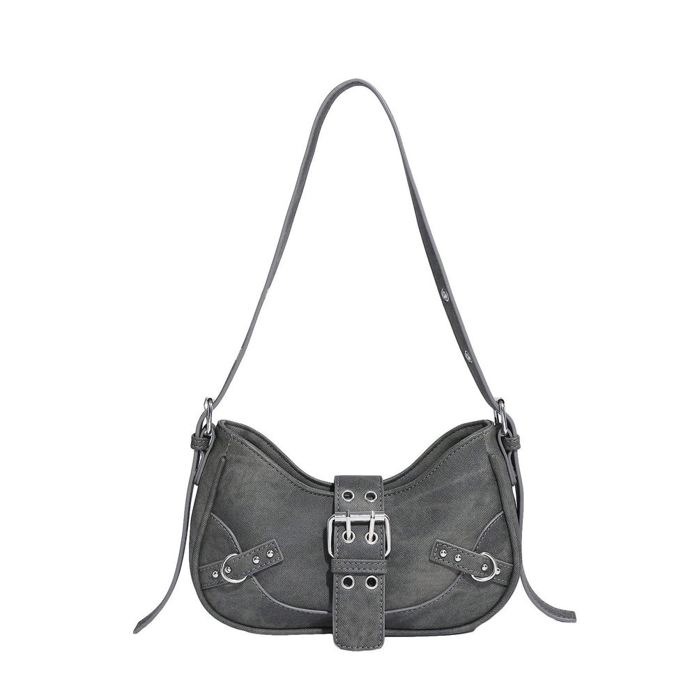Pleated Hobo Shoulder Bag Pu Leather Clutch Handbag Dark Grey One-Size ^-^